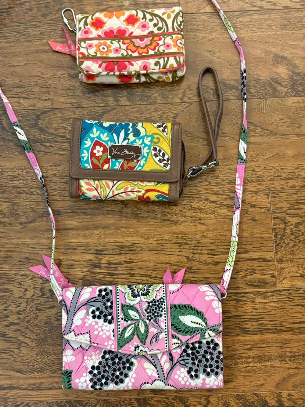 Vera Bradley Pink Multi Floral Quilted Wallet Trio